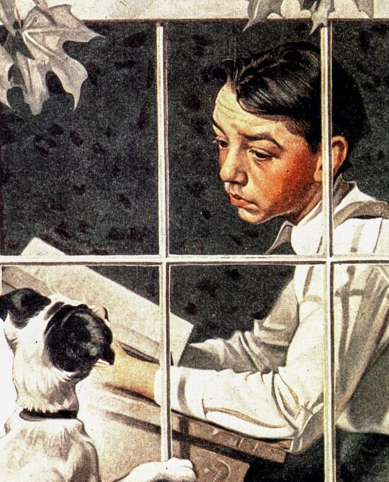 Norman Rockwell “Boy Gazing out of a Window” & “Setting One’s Sights” Oversized 2-sided vintage art book page