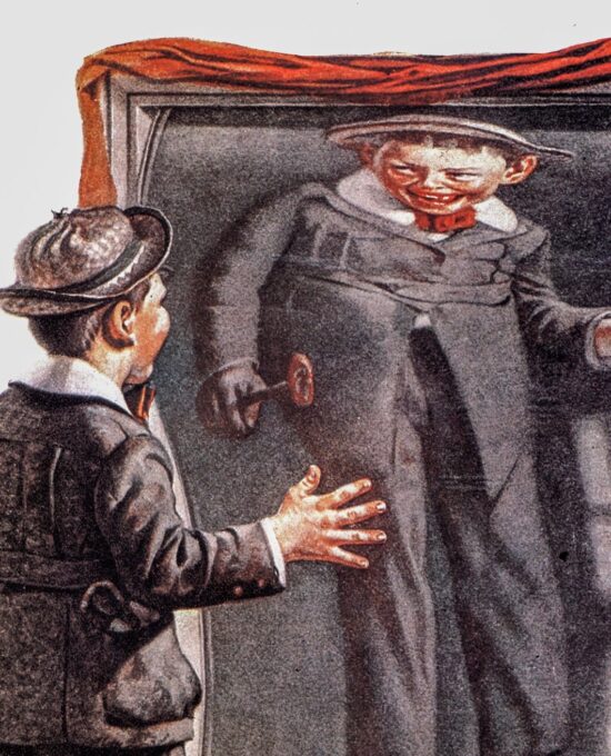 Norman Rockwell “Distorting Mirror” & “Sneezing Spy” Oversized 2-sided vintage art book page
