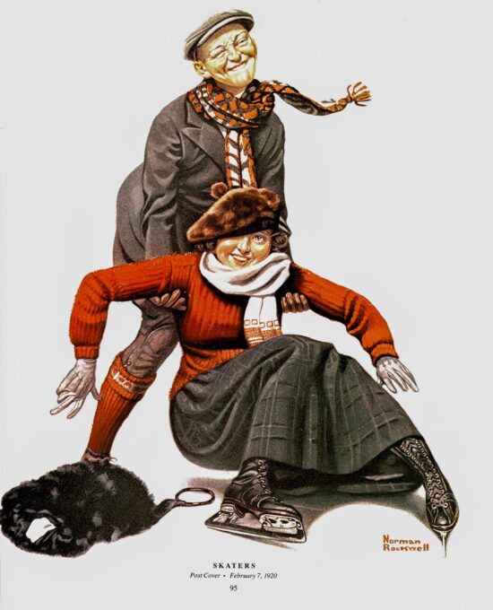Norman Rockwell “Skaters” & “Departing Servant” Oversized 2-sided vintage art book page