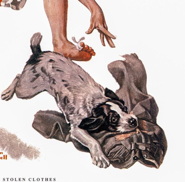 Norman Rockwell "Stolen Clothes" & "Asleep on the Job" From 1919 magazine covers 2-sided vintage art book page - Image 2