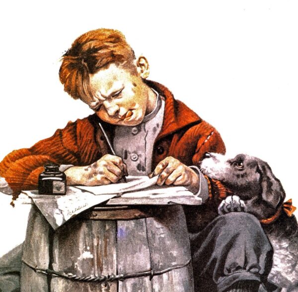 Norman Rockwell "Gramps Encounters Gramps!" & "Love Letters" Oversized 2-sided vintage art book page - Image 4