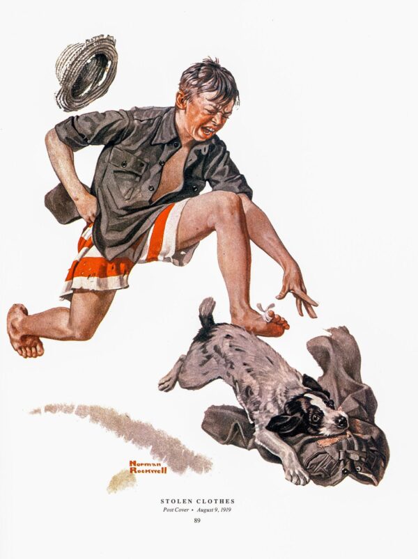 Norman Rockwell "Stolen Clothes" & "Asleep on the Job" From 1919 magazine covers 2-sided vintage art book page - Image 3