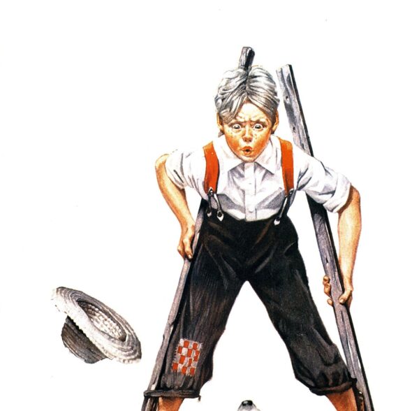 Norman Rockwell "Important Business" & "Stilt Walker" Oversized 2-sided vintage art book page - Image 3