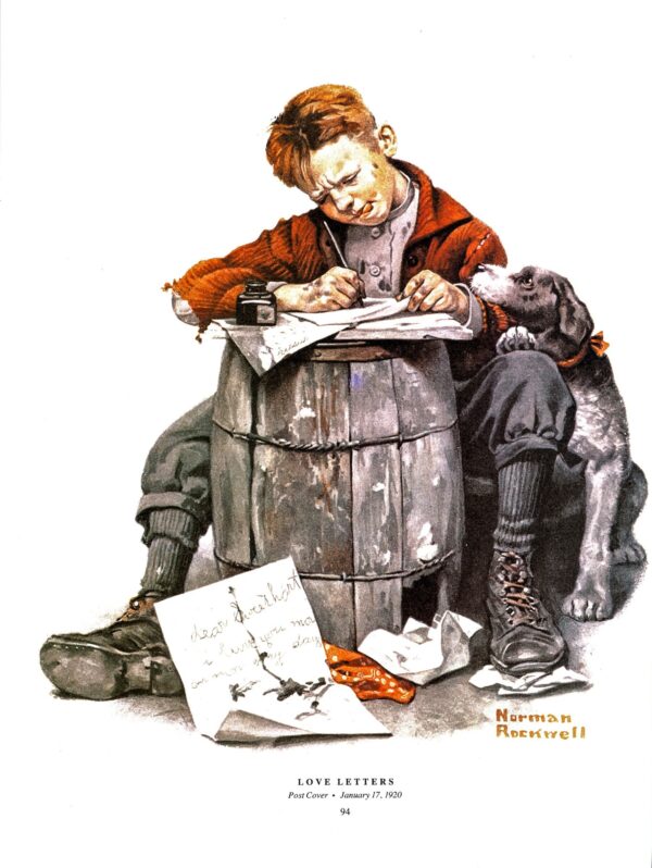 Norman Rockwell "Gramps Encounters Gramps!" & "Love Letters" Oversized 2-sided vintage art book page - Image 6