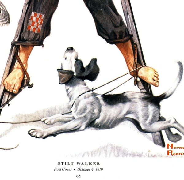 Norman Rockwell "Important Business" & "Stilt Walker" Oversized 2-sided vintage art book page - Image 4
