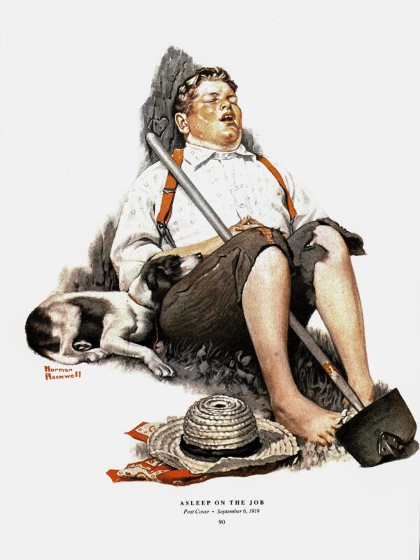 Norman Rockwell "Stolen Clothes" & "Asleep on the Job" From 1919 magazine covers 2-sided vintage art book page - Image 6