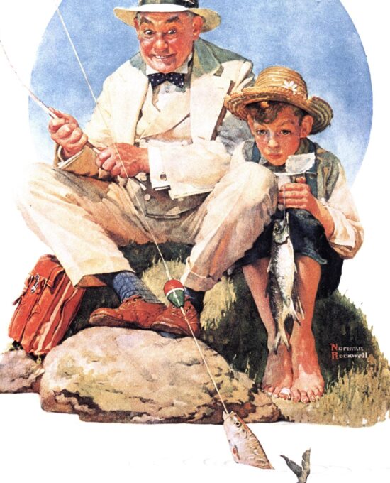 Norman Rockwell “Fishing” & “Tourist” Oversized 2-sided vintage art book page