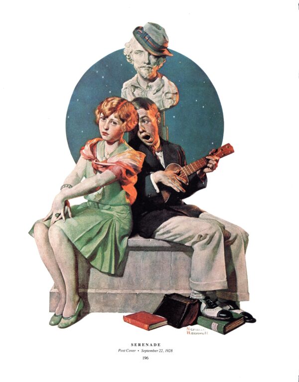 Norman Rockwell "Fleeing Hobo" & "Serenade" Oversized 2-sided vintage art book page - Image 5