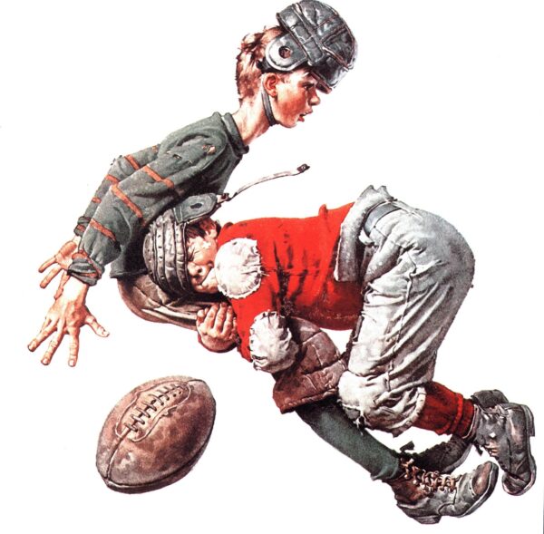 Norman Rockwell "Tackled" & "The Buggy Ride" Oversized 2-sided vintage art book page