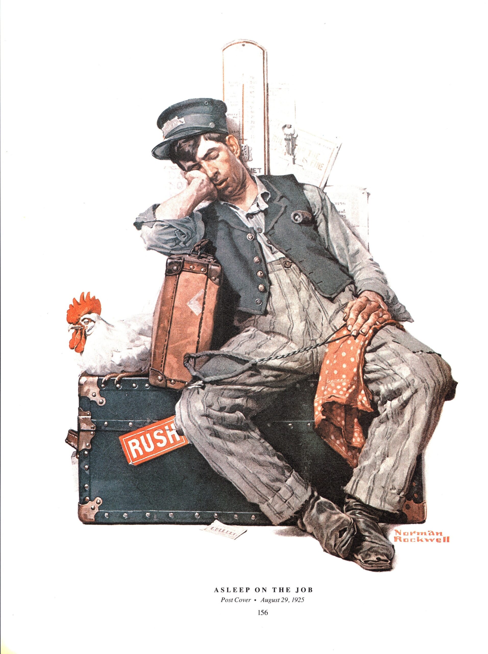 Norman Rockwell "Asleep on the Job" & "Cigar Butt" Oversized 2-sided vintage art book page - Image 3