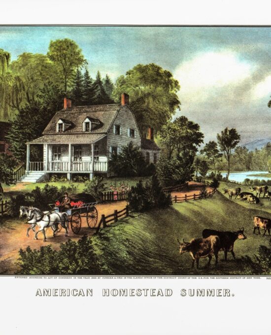 Currier & Ives “American Homestead Summer” [1868]  15 x 11.5″ vintage book page lt;Ready to framegt;