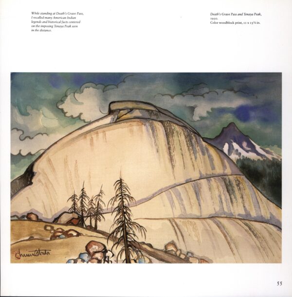 Yosemite Valley "Death's Grave Pass and Teneya Peak" Chiura Obata 1930 Vintage art book page - Image 3