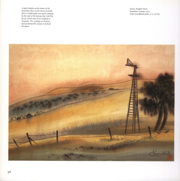 California views "Dawn, Knights Ferry" & "Along Mono Lake" Chiura Obata 1930/27 Vintage art book page - Image 3