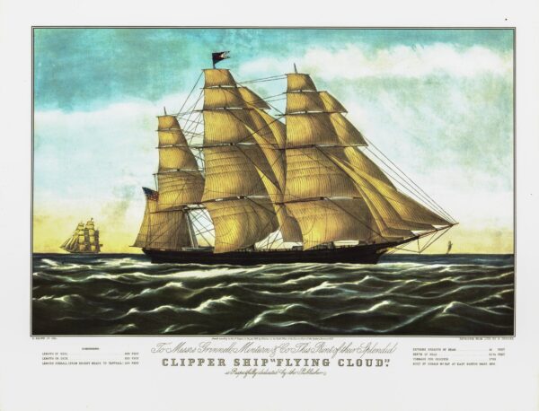 Currier & Ives "Clipper Ship 'Flying Cloud' " [1852]  15 x 11.5" Nautical vintage art book page
