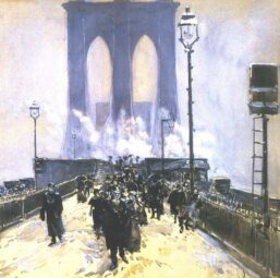 Childe Hassam "A Winter Day on Brooklyn Bridge" 1892 Vintage art book page