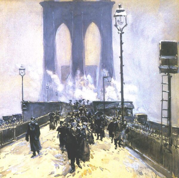 Childe Hassam "A Winter Day on Brooklyn Bridge" 1892 Vintage art book page