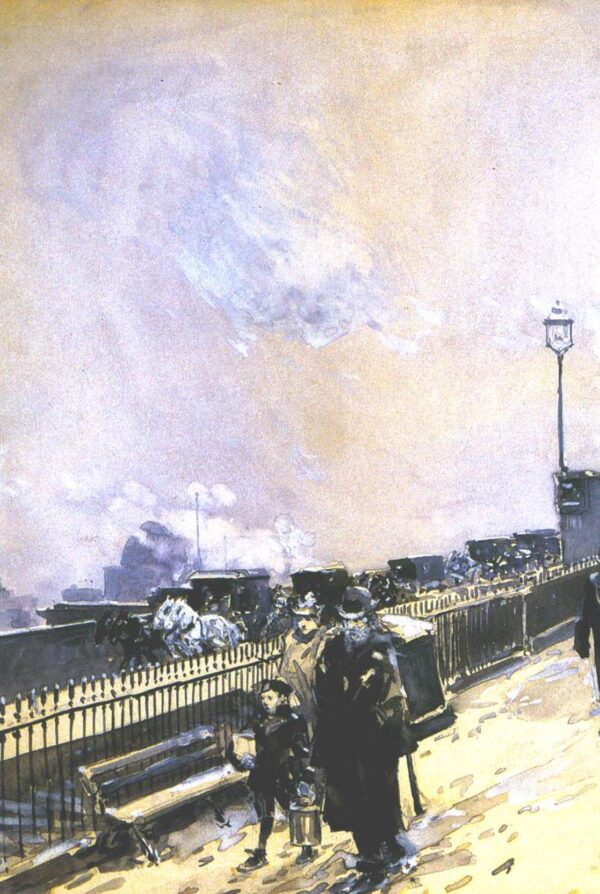 Childe Hassam "A Winter Day on Brooklyn Bridge" 1892 Vintage art book page - Image 2