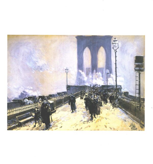 Childe Hassam "A Winter Day on Brooklyn Bridge" 1892 Vintage art book page - Image 3