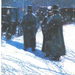 Childe Hassam "Cab Stand at Night, Madison Square, New York" Vintage art book page