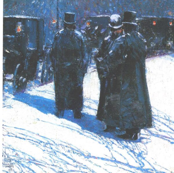 Childe Hassam "Cab Stand at Night, Madison Square, New York" Vintage art book page