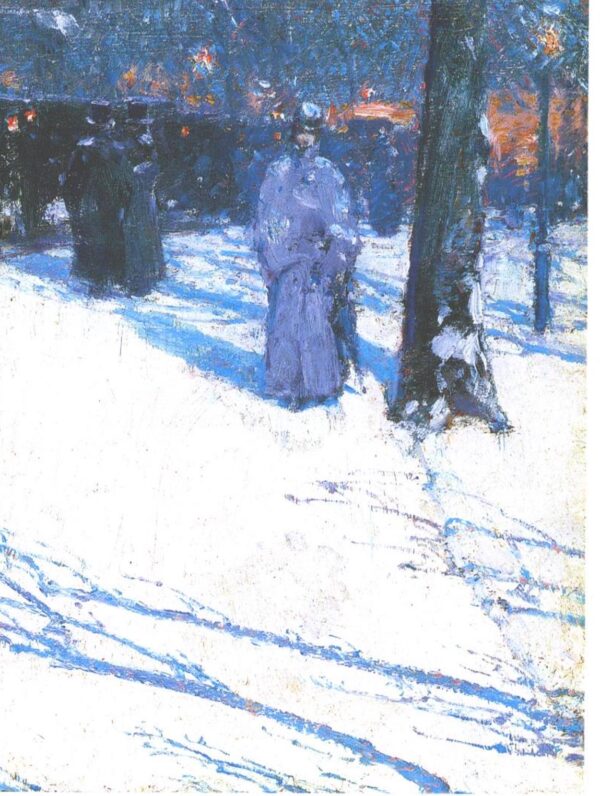Childe Hassam "Cab Stand at Night, Madison Square, New York" Vintage art book page - Image 2