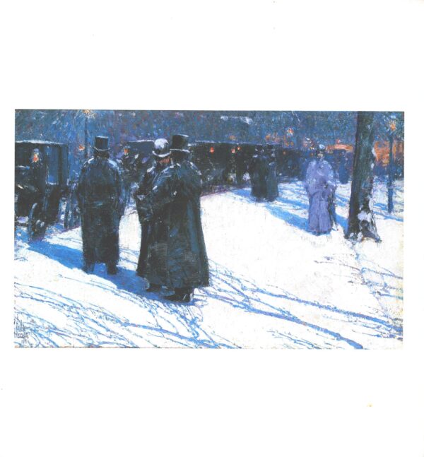Childe Hassam "Cab Stand at Night, Madison Square, New York" Vintage art book page - Image 3