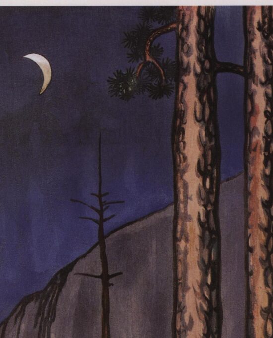 Yosemite Valley “Evening Moon” Chiura Obata 1930 Vintage art book page