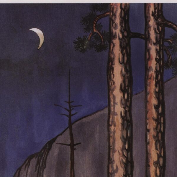 Yosemite Valley "Evening Moon" Chiura Obata 1930 Vintage art book page