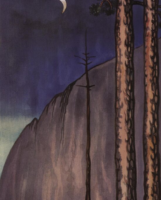 Yosemite Valley “Evening Moon” Chiura Obata 1930 Vintage art book page