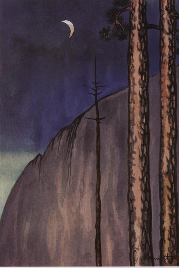 Yosemite Valley "Evening Moon" Chiura Obata 1930 Vintage art book page - Image 2