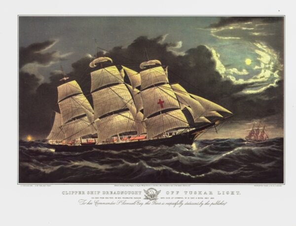 Currier & Ives "Clipper Ship Dreadnaught off Tuskar Light" [1856]  15 x 11.5" vintage book page print