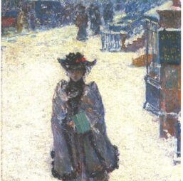 Childe Hassam "Street Scene, Wintertime" 1892 Vintage art book page