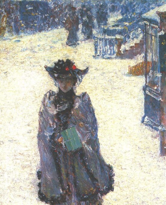 Childe Hassam “Street Scene, Wintertime” 1892 Vintage art book page