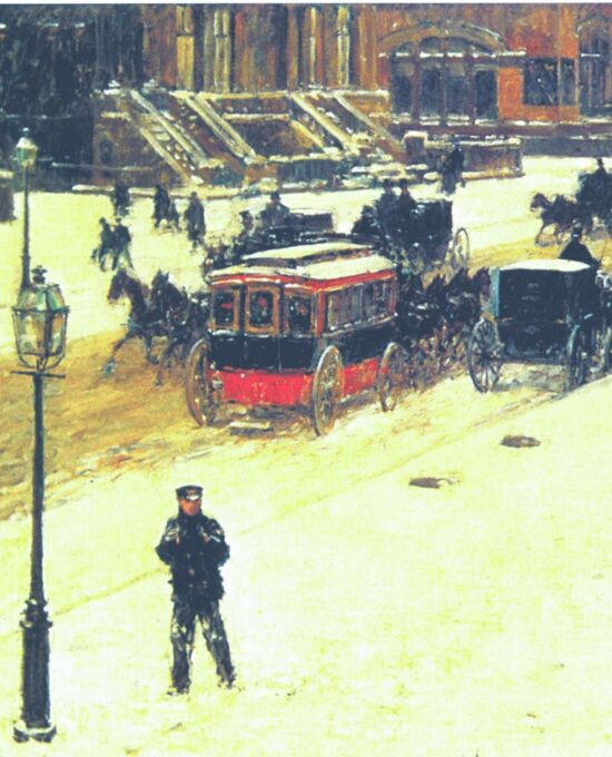 Childe Hassam “Fifth Avenue in the Winter” 1892 Vintage art book page