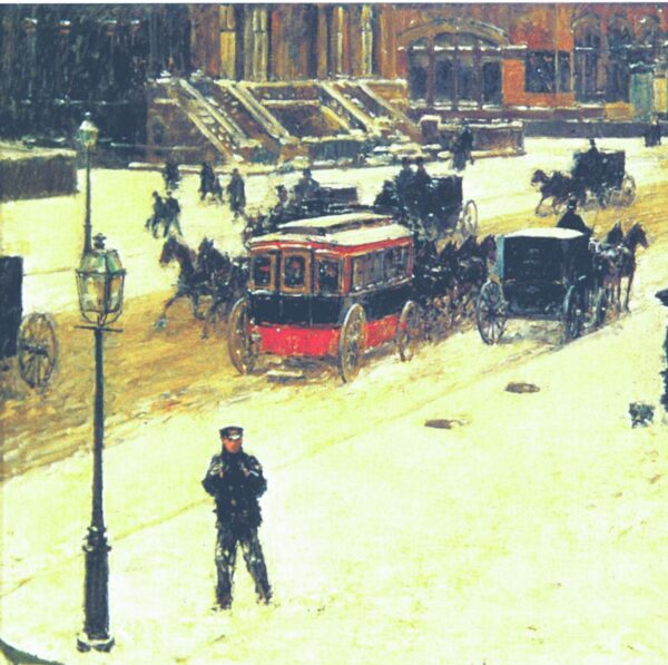 Childe Hassam "Fifth Avenue in the Winter" 1892 Vintage art book page