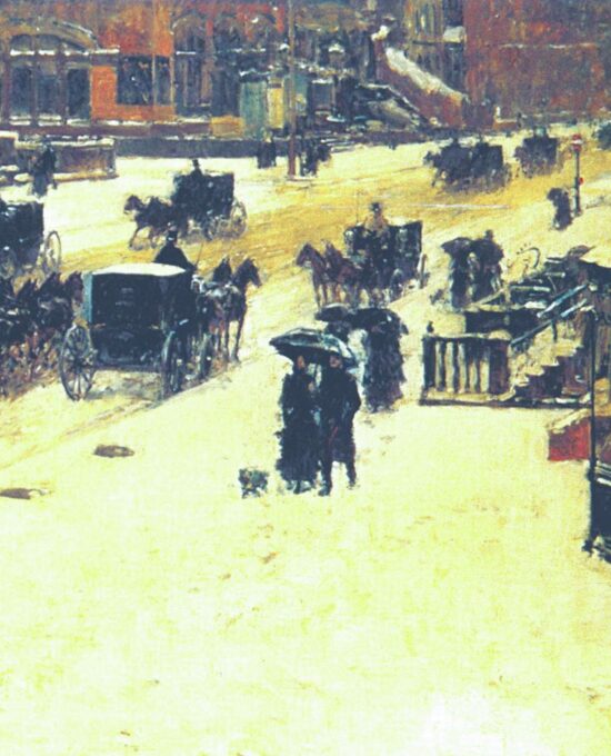 Childe Hassam “Fifth Avenue in the Winter” 1892 Vintage art book page