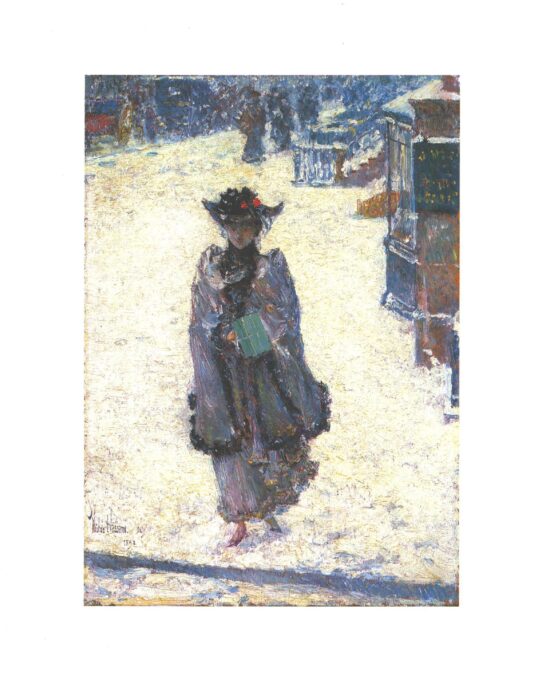 Childe Hassam “Street Scene, Wintertime” 1892 Vintage art book page