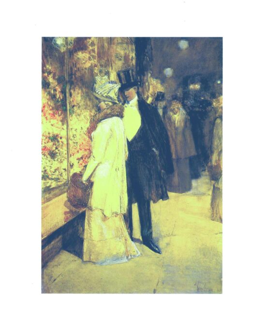 Childe Hassam “New Year’s Nocturne” 1892 Vintage art book page