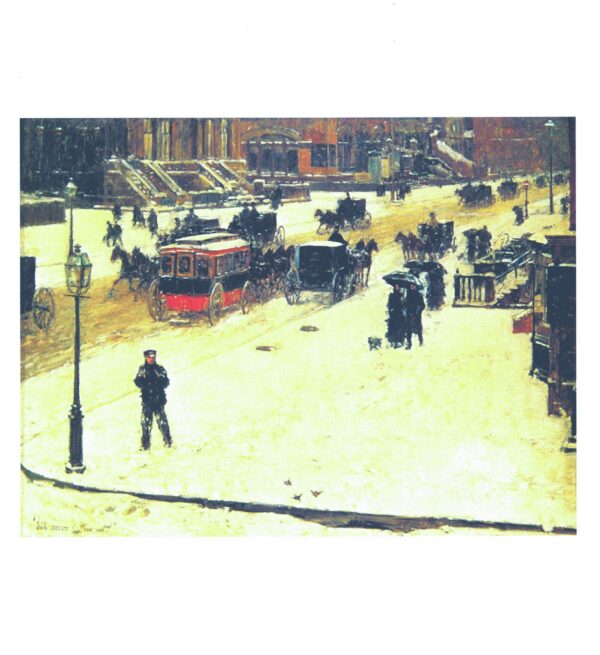 Childe Hassam "Fifth Avenue in the Winter" 1892 Vintage art book page - Image 3