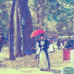 Childe Hassam "Fifth Avenue at Washington Avenue" 1891 Vintage art book page