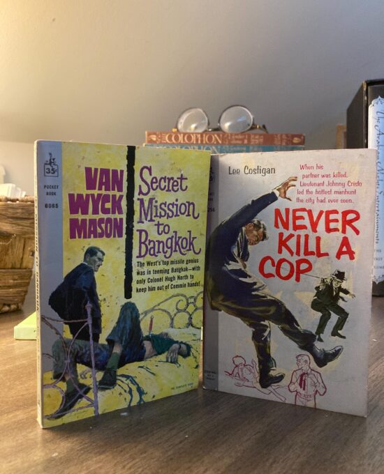 2-book thriller set “Never Kill a Cop” & “Secret Mission To Bangkok” First editions Vintage paperbacks  1959 / 1961