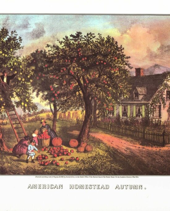 Currier & Ives “American Homestead Autumn” 1868  15 x 11.5″ vintage book page