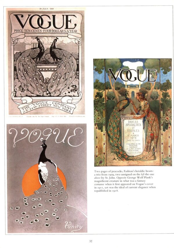 Antique Vogue Magazine cover art [1909-1914] Ladies in hats / Peacock cover