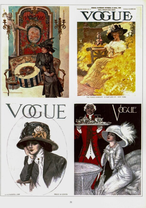 Antique Vogue Magazine cover art [1909-1914] Ladies in hats / Peacock cover - Image 2