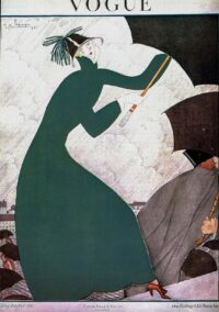 Vogue magazine cover art Lepape green in a rain storm / George Plank tennis