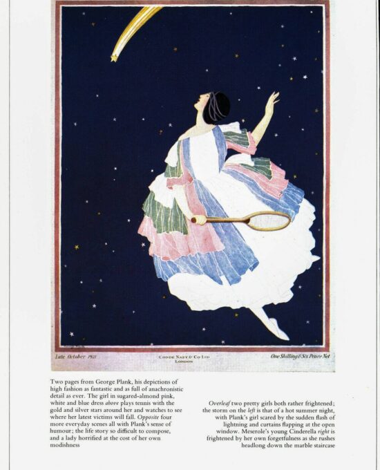 Vogue magazine cover art Lepape green in a rain storm / George Plank tennis