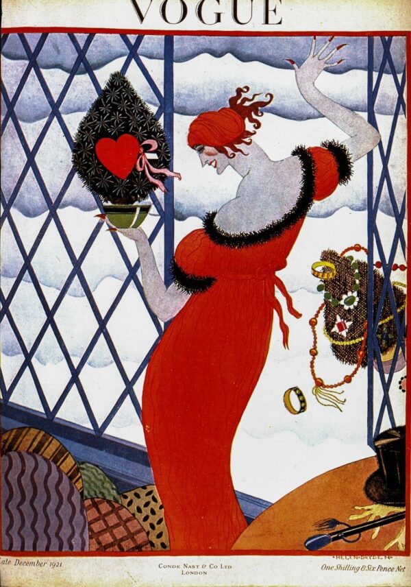 Vogue magazine cover art Helen Dryden Red-head in red dress [December 1921]