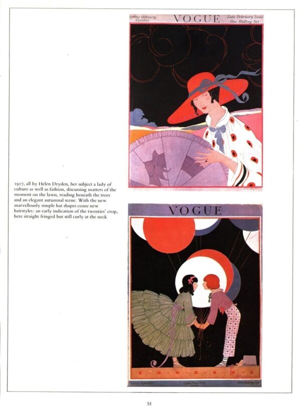 Antique Vogue Magazine cover art [1917] Ladies in dramatic outfits Vintage book