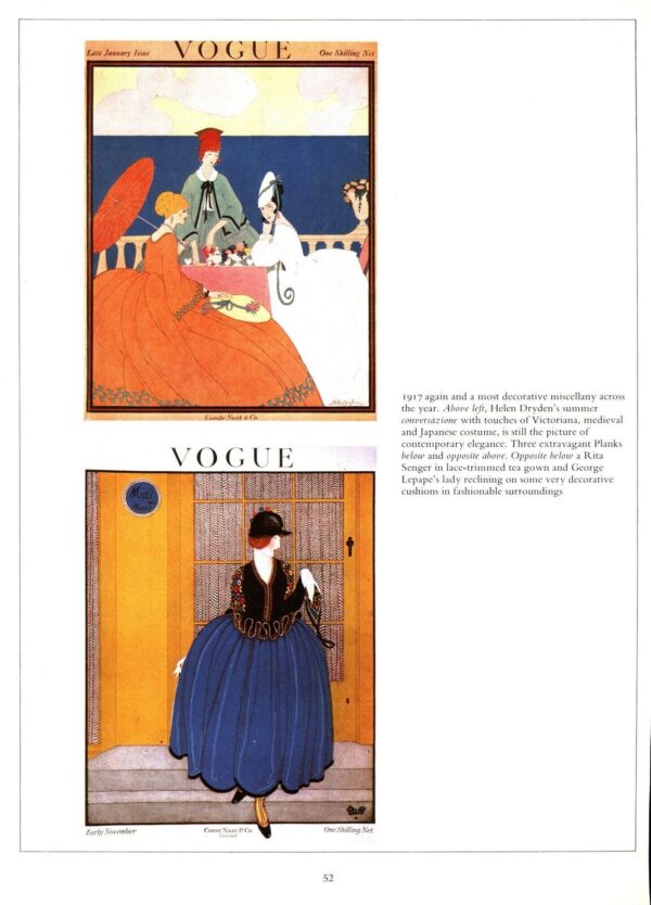 Antique Vogue Magazine cover art [1917] Ladies in dramatic outfits Vintage book - Image 2
