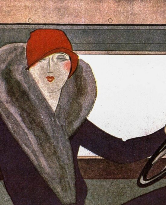 Vogue magazine cover 1929 Fur coat autocar Paris fashions illustration vintage